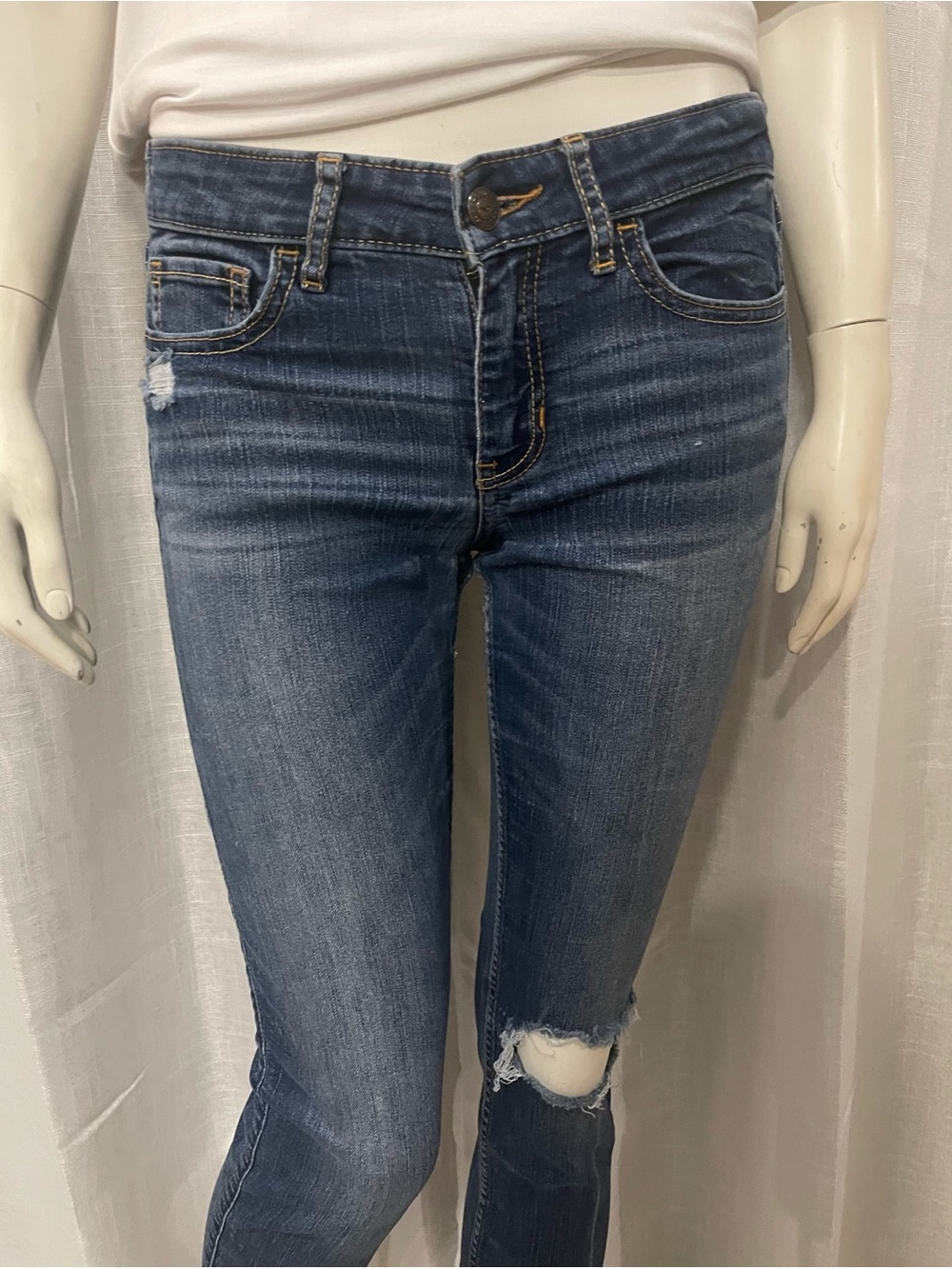 Hollister Distressed Skinny Jeans Blue Ripped Knee Size 27 5S (Preowned) - Picture 2 of 12